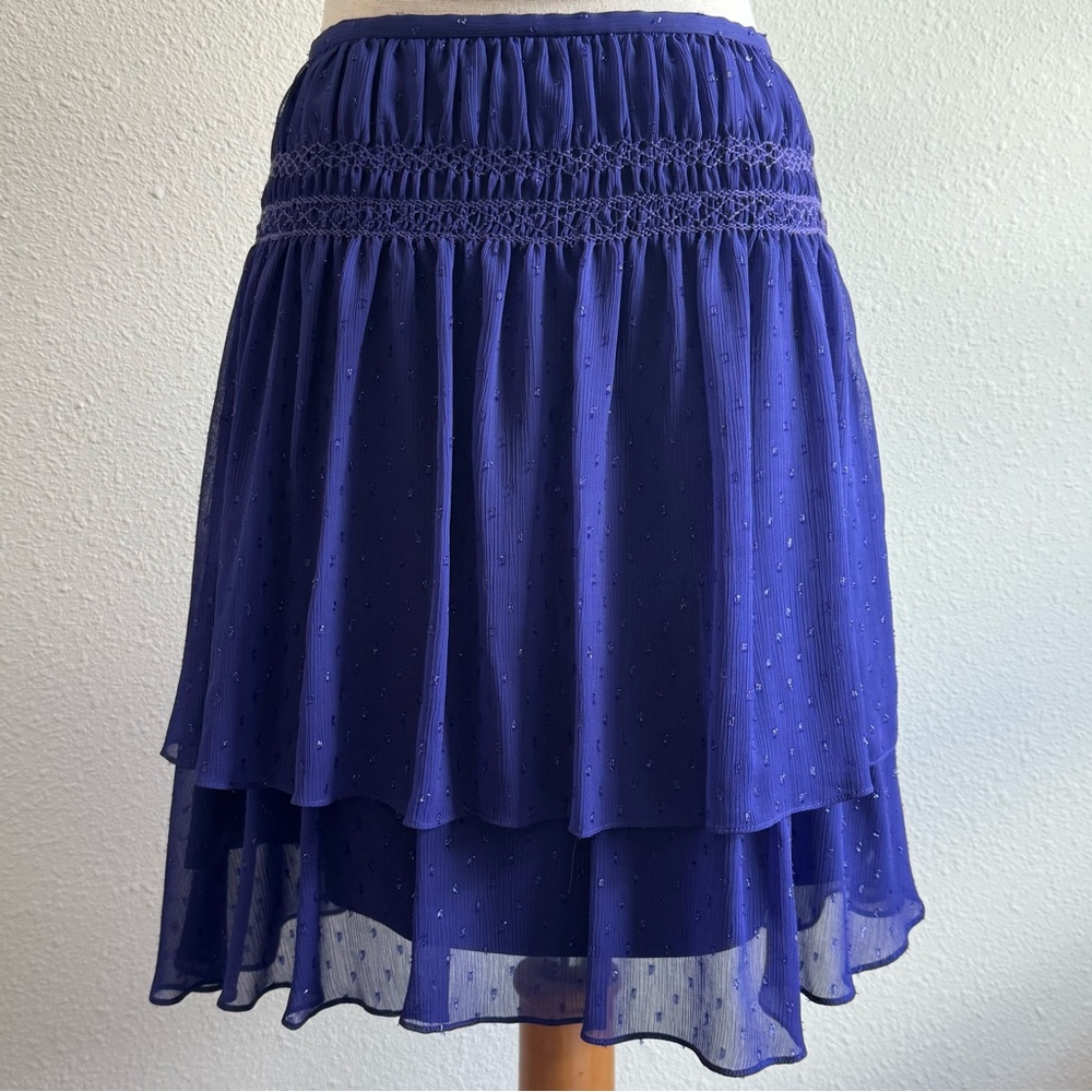 Michel Klein Purple Chiffon Sparkle Dot Layered Knee Length Skirt